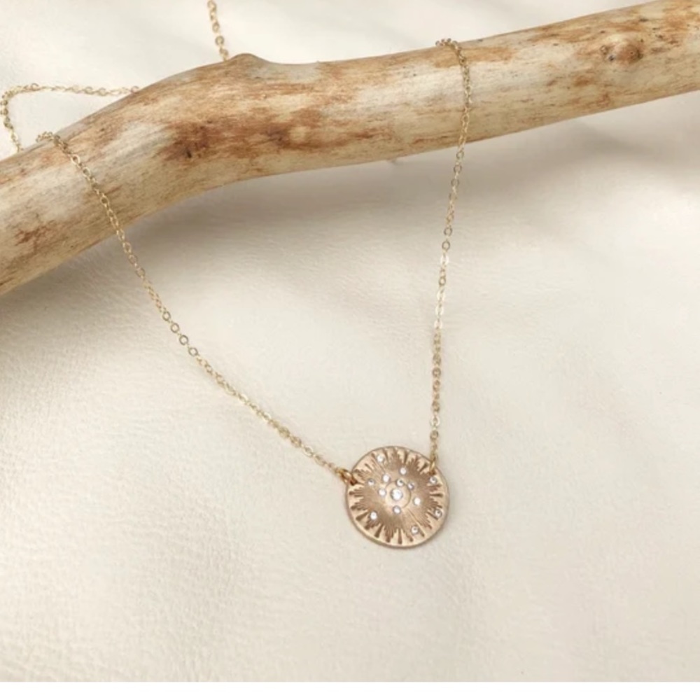 Modern bronze Sparkling Sun Bronze Medallion Necklace